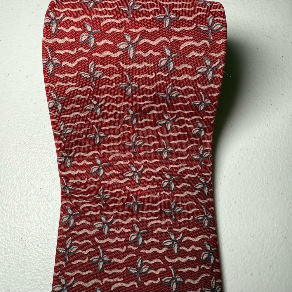 Vintage Giorgio Armani Neck Tie Italy Deep Red Textured Geometric Island Waves